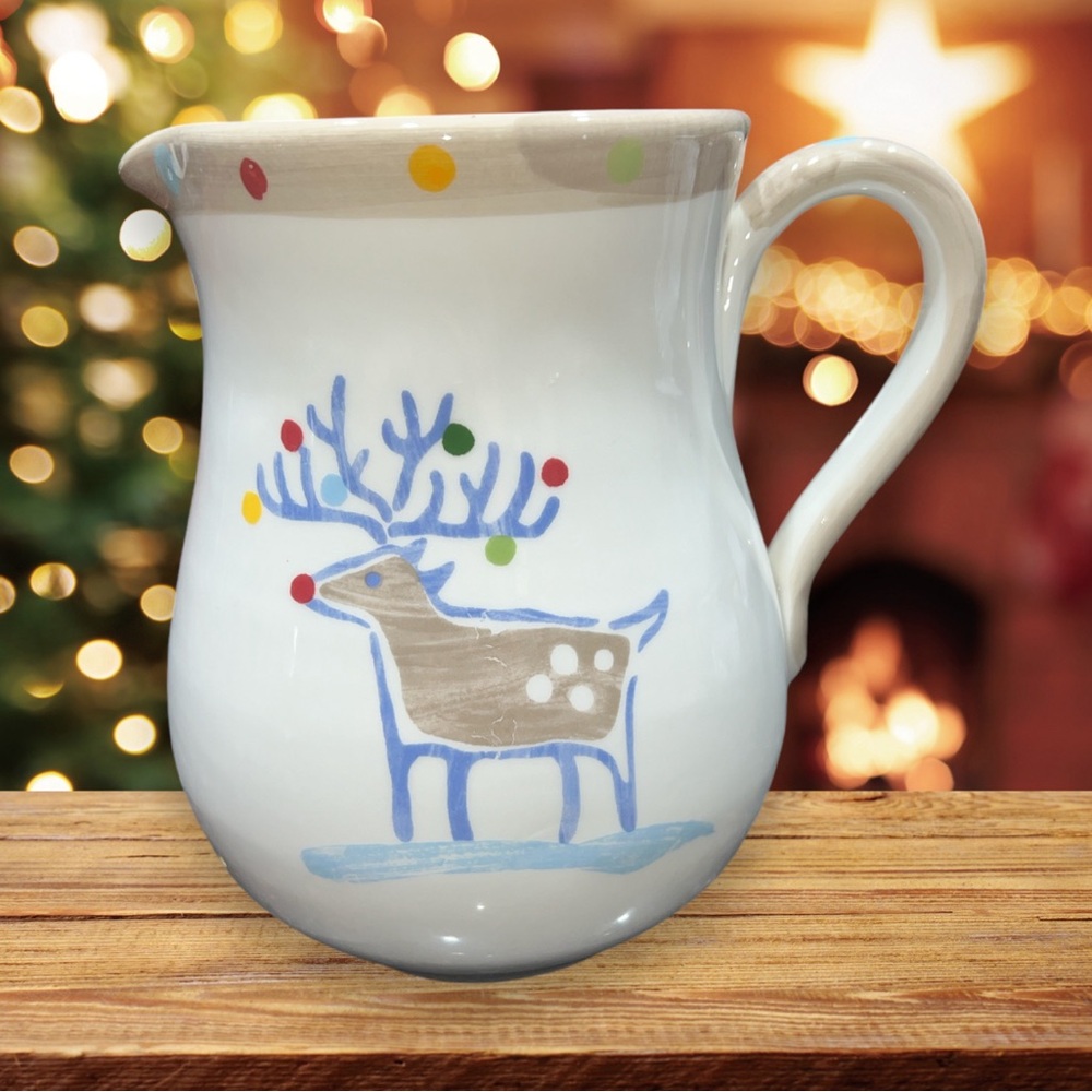 home pottery made in italy Christmas Reindeer Stoneware Hand Painted Pitcher
